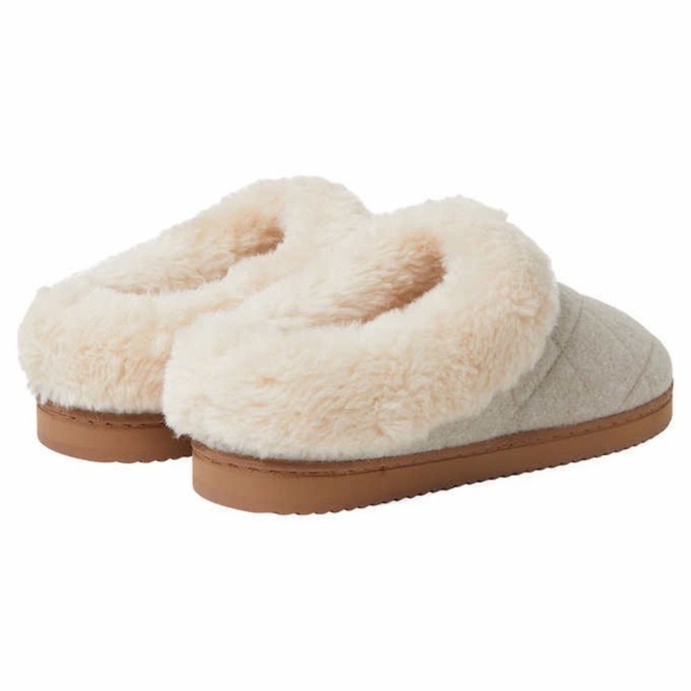 NEW Dearfoams Womens Slipper Fleece Lined Memory Foam Oatmeal Heather NIB - Picture 2 of 4